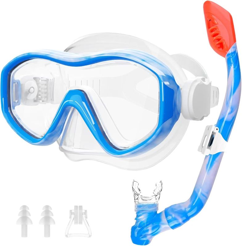Photo 1 of GoseWave Snorkeling Gear for Kids, Kids Snorkel Set for Ages 5-15, Anti-Fog Diving Mask and Dry Top Snorkel Set, Unisex Swimming Goggles with Nose Cover