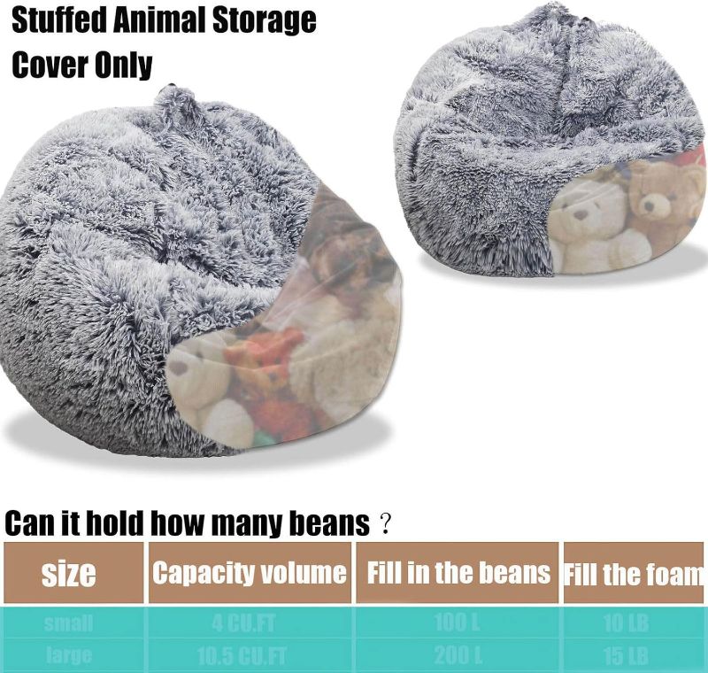 Photo 1 of Small Fluffy Stuffed Animal Storage Bean Bag Chair Cover (NO FILLER), Faux Fur Comfy Bean Bag Cover for Organizing Plush Toys or Textile, for Adults Teens Kids Girls, Gray