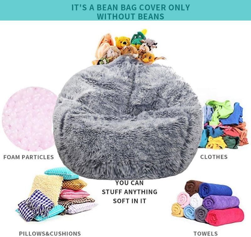 Photo 1 of Small Fluffy Stuffed Animal Storage Bean Bag Chair Cover (NO FILLER), Faux Fur Comfy Bean Bag Cover for Organizing Plush Toys or Textile, for Adults Teens Kids Girls, Gray