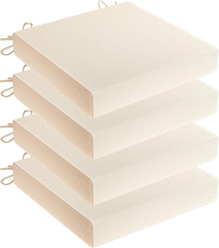 Photo 1 of Outdoor Chair Cushion 17x17 Outdoor Chair Cushion Set of 4,High Density Sponge Filling Square Corner Seat Cushions,Waterproof Fade-Resistant,with Ties and Zipper,for Outdoor Furniture Beige