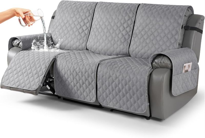 Photo 1 of 100% Waterproof Recliner Covers, Recliner Sofa Covers with Leg Straps, Reversible Recliner Couch Cover for Reclining Chair, Washable Couch Protector for Pets Kids(3 Seater, Light Gray)