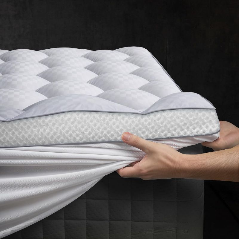 Photo 1 of 3 Inch Ultra-Fluffy Memory Foam Mattress Topper Queen for Back Pain, Extra Soft Pillow Top Queen Mattress Topper with 4X Support, Mattress Pad with Breathable Air Mesh Sides, 6-21'' Deep Pocket