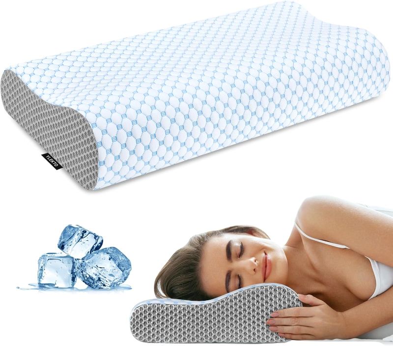 Photo 1 of Cervical Neck Pillow for Pain Relief, Contour Memory Foam Pillows for Sleeping, Odorless Ergonomic Pillow Adjustable Orthopedic Cooling Pillow Bed Pillow Neck Support for Side Back Stomach Sleepers