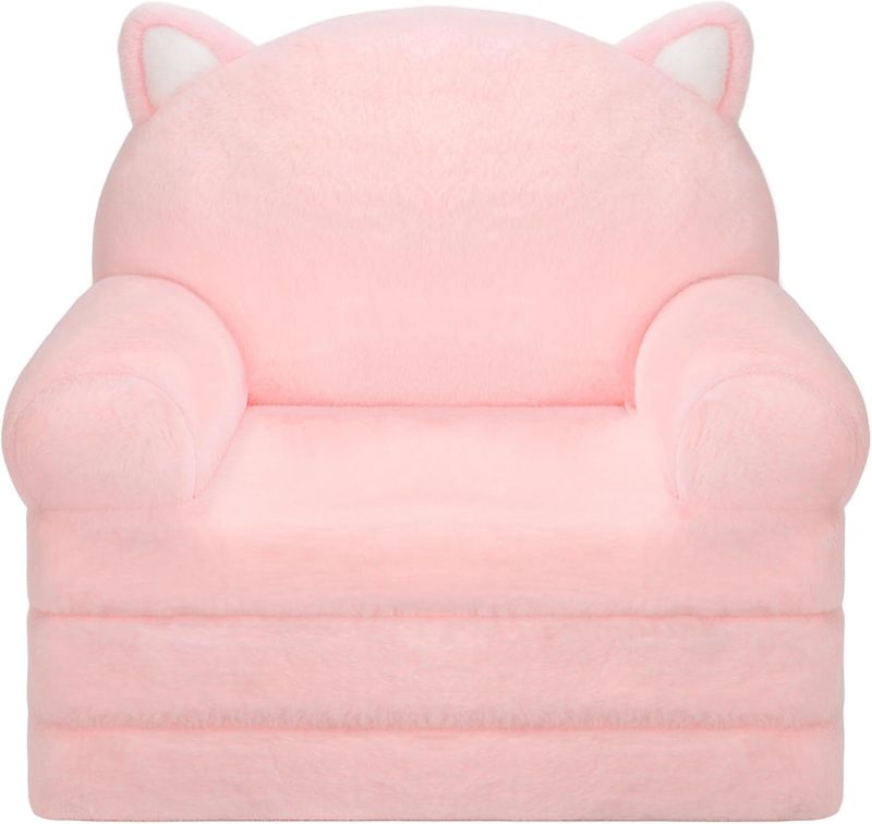 Photo 1 of Kids Couch, Comfy Toddler Chair, 2 in 1 Fold Out Kids Sofa to Lounger, Baby Sleeper Chair, Toddler Furniture, Birthday Gifts for Girls, 18+ Months, Pink