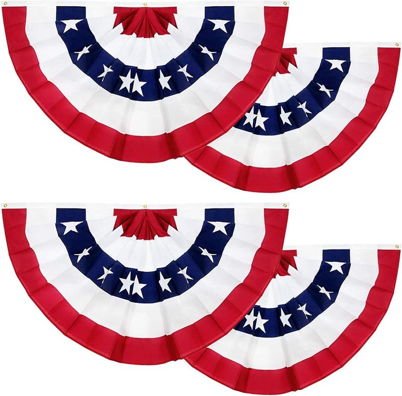 Photo 1 of 4 Pack American Flag Bunting Large Pleated Fan 1.5 X 3 Ft Patriotic 4th of July Decoration Bunting Flag Red White Blue US Banners Independence Day Fourth July Outdoor Decor Memorial Day
