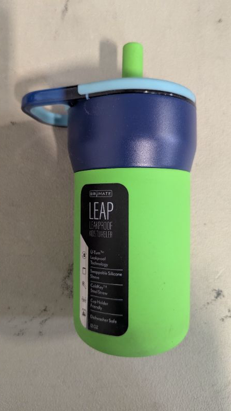 Photo 1 of BrüMate Leap 12oz 100% Leakproof Kids Tumbler with Handle and Silicone Soft Straw | Drop Resistant Silicone Sleeve | For Kids 4+ | Insulated Stainless Steel | Cup Holder Friendly | 12oz (Neutron)