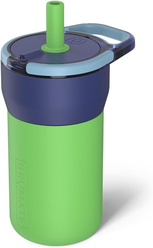 Photo 1 of BrüMate Leap 12oz 100% Leakproof Kids Tumbler with Handle and Silicone Soft Straw | Drop Resistant Silicone Sleeve | For Kids 4+ | Insulated Stainless Steel | Cup Holder Friendly | 12oz (Neutron)