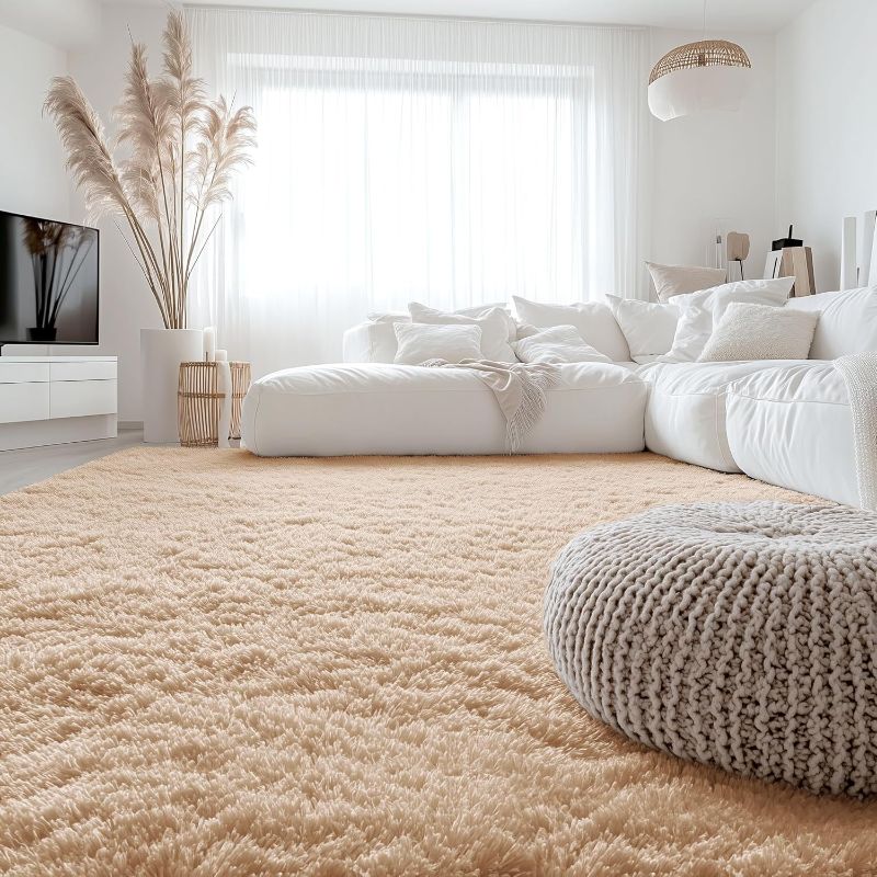 Photo 1 of  6x9 Machine Washable Large Area Rugs for Living Room, Bedroom, Soft Fluffy Shaggy Bedside Rug, Indoor Floor Carpet for Kids Girls and Boys, Dorms, Nursery, Home Decor Aesthetic, Beige