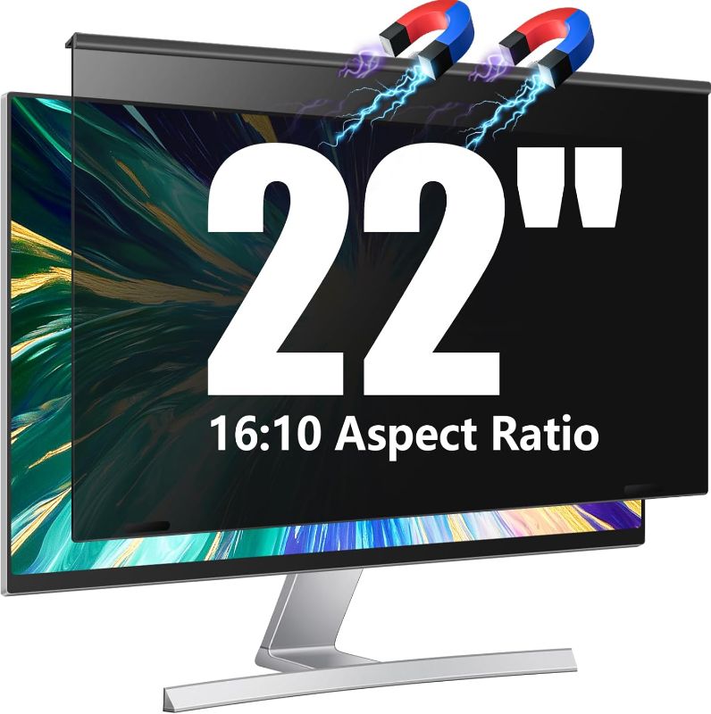Photo 1 of Magnetic Computer Privacy Screen Filter 22 inch for 16:10 Widescreen Monitor Desktop PC, 22in Hanging Removable Anti Blue Light Glare Eye Protection Shield, Screen Protector Panel