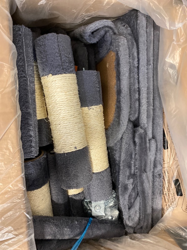 Photo 1 of Cat Tree, 66.1-Inch Large Cat Tower with 13 Scratching Posts, 2 Perches, 2 Caves, Basket, Hammock, Pompoms, Multi-Level Plush Cat Condo for Indoor Cats, Smoky Gray