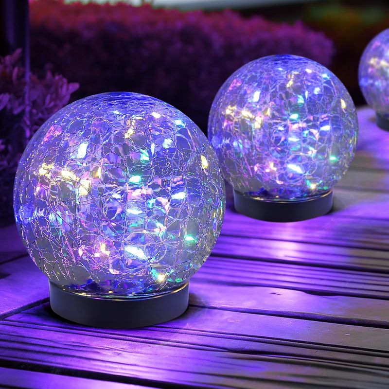 Photo 1 of Solar Globe Lights Outdoor Waterproof-Solar Balls for Garden-Cracked Glass Ball Lights Outdoor-Solar Orbs for Outside-Decorations for Patio and Yard Lawn Backyard Decor