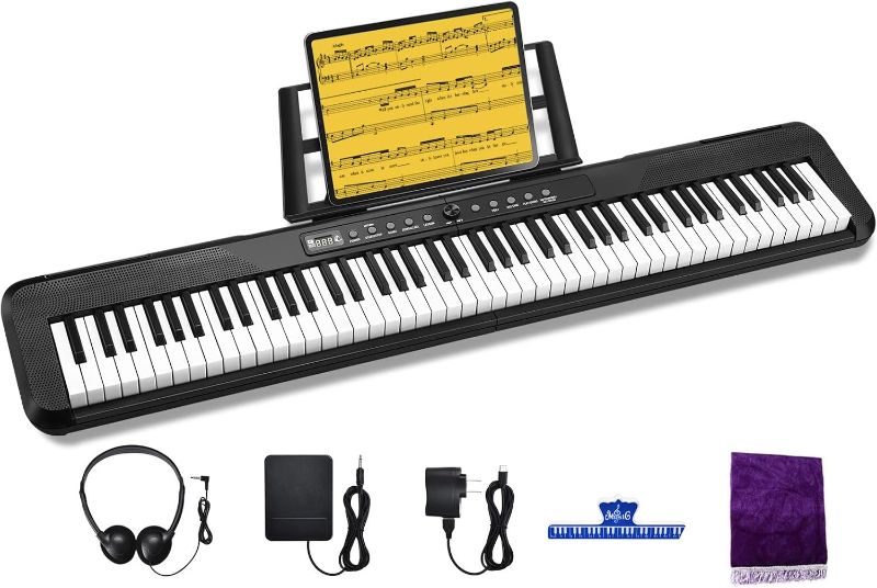 Photo 1 of 88 Key Digital Piano, Semi Weighted Electronic Keyboard Piano with Music Stand, Power Supply, Sustain Pedal, Bluetooth, MIDI, for Beginner Professional at Home, Stage