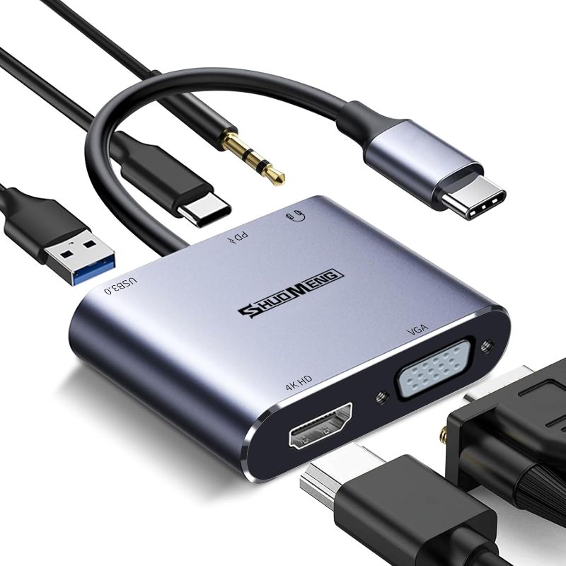 Photo 1 of 5 in 1 USB C Hub, Type c to VGA HDMI MultiPort Adapter, 4K HDMI, VGA, 100W PD, USB3.0 Port, Audio Jack, Compatible with Switch/Steam Deck/Rog Ally/iPhone 15 16/MacBook Pro/Air/iPad Pro, iMac, S23