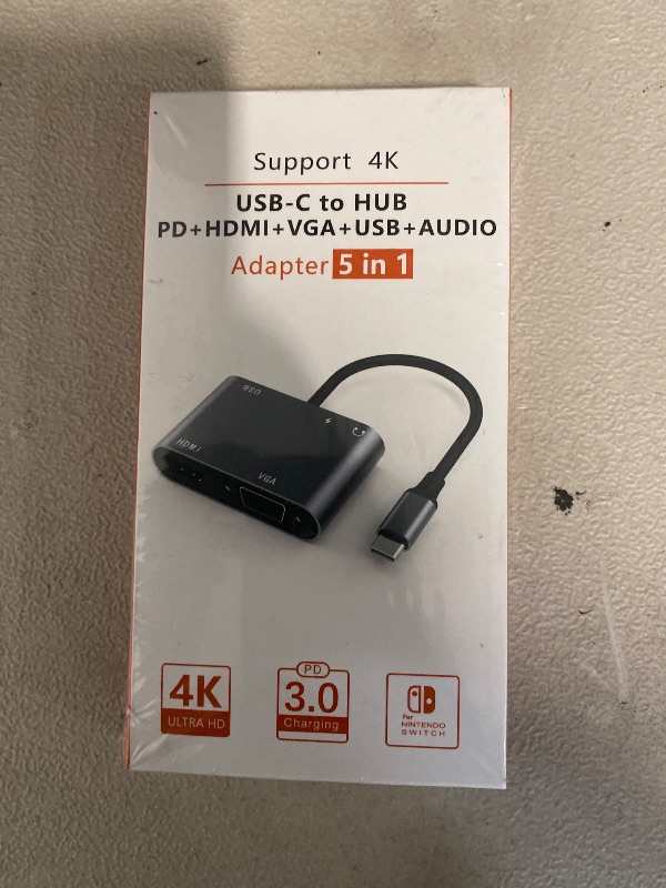 Photo 1 of 5 in 1 USB C Hub, Type c to VGA HDMI MultiPort Adapter, 4K HDMI, VGA, 100W PD, USB3.0 Port, Audio Jack, Compatible with Switch/Steam Deck/Rog Ally/iPhone 15 16/MacBook Pro/Air/iPad Pro, iMac, S23