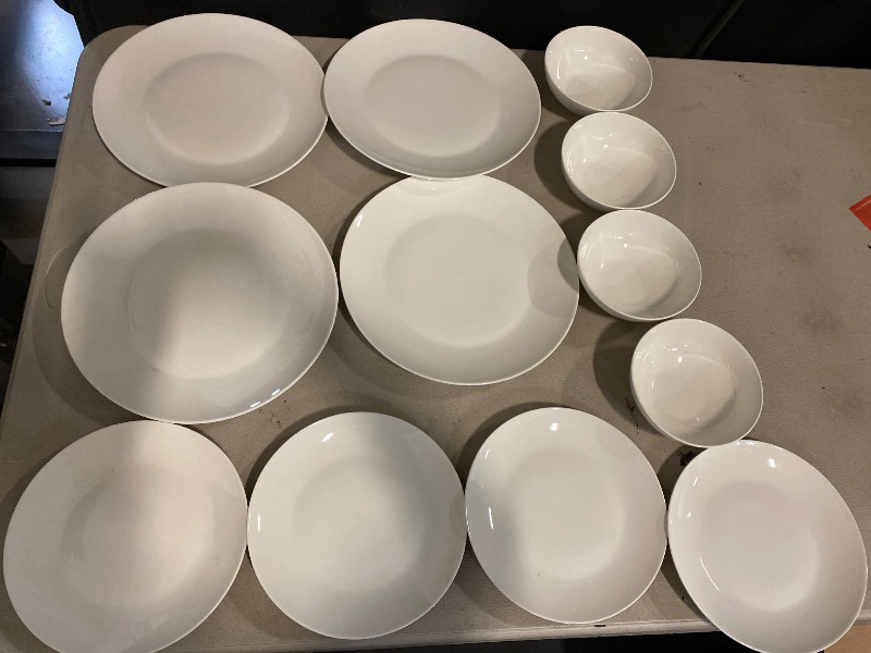 Photo 1 of 12-Piece White Bone China Dinnerware with Lightweight Durable Chip Resistant Design Service for 4