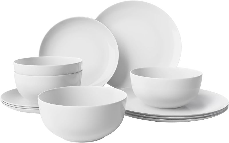Photo 1 of 12-Piece White Bone China Dinnerware with Lightweight Durable Chip Resistant Design Service for 4