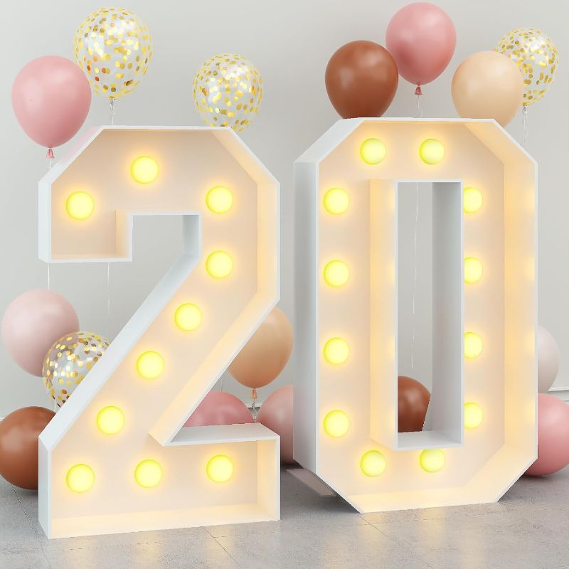Photo 1 of 4ft  Numbers 20 Mosaic Numbers Marquee Frame for 20th Birthday Party Large Cardboard with Slots Pre-Cut Kit Cut-Out Thick Foam Board Sign Diy Decorations for Anniversary New Year Graduations