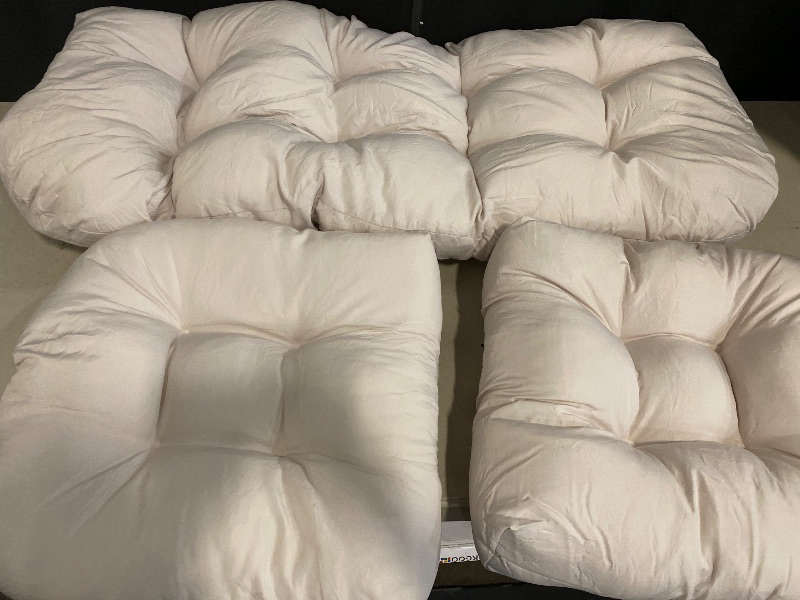 Photo 1 of Sunbrella 3-Piece Tufted Wicker Cushion Set | Standard Size | Crafted with Sunbrella Performance Fabric | Outdoor Loveseat & U-Shaped Seat Cushions | Canvas White