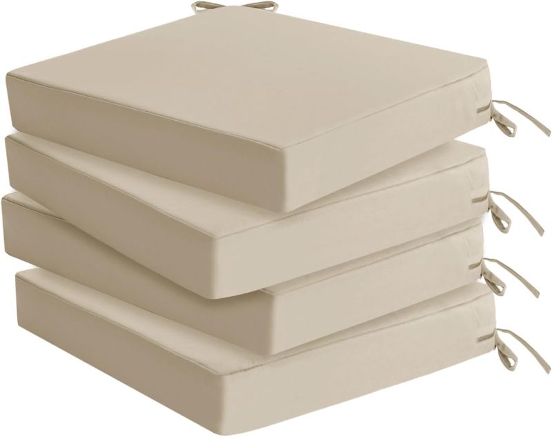 Photo 1 of Outdoor Chair Cushions Set of 4: Waterproof & Fade Resistant Seat Cushion for Patio Furniture - 18.5 L x 16 W x 2 H Inch Chair Pads with Ties and Hidden Zipper - Patio Chair Cushion Replacement, Beige