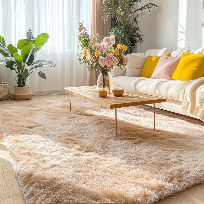 Photo 1 of Area Rugs for Living Room Bedroom, Machine Washable 4x5.9 ft Soft Fluffy Shaggy Bedside Rug, Indoor Floor Carpet for Kids Girls and Boys, Dorms, Nursery Rooms, Home Decor Aesthetic, Beige