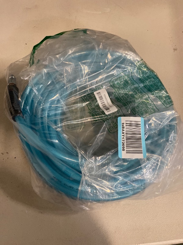 Photo 1 of Reinforced Polyurethane Air Hose 1/4" Inner Diameter by 100' Long, Flexible, Heavy Duty Air Compressor Hose with Bend Restrictor, 1/4" Swivel Industrial Quick Coupler and Plug, Blue