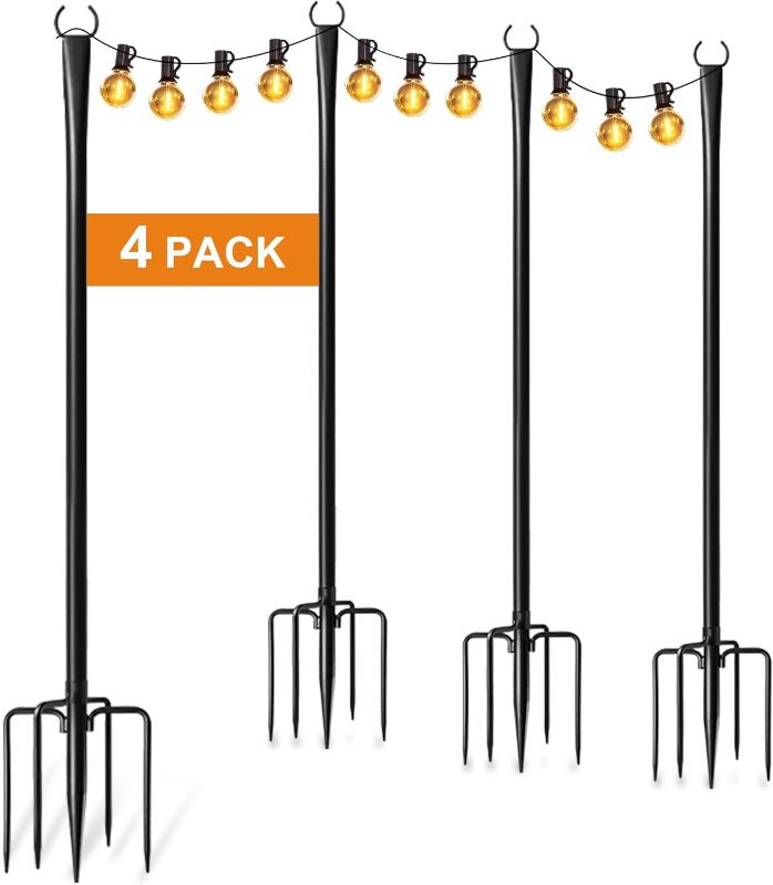 Photo 1 of 4 Pack 10Ft String Light Poles for Outside, Thickened Metal Lights Hanger Pole Outdoor with Fork, Lighting Hanging Post Accessories for Patio Decor Garden Backyard Yard Front Porch Outside Decorations