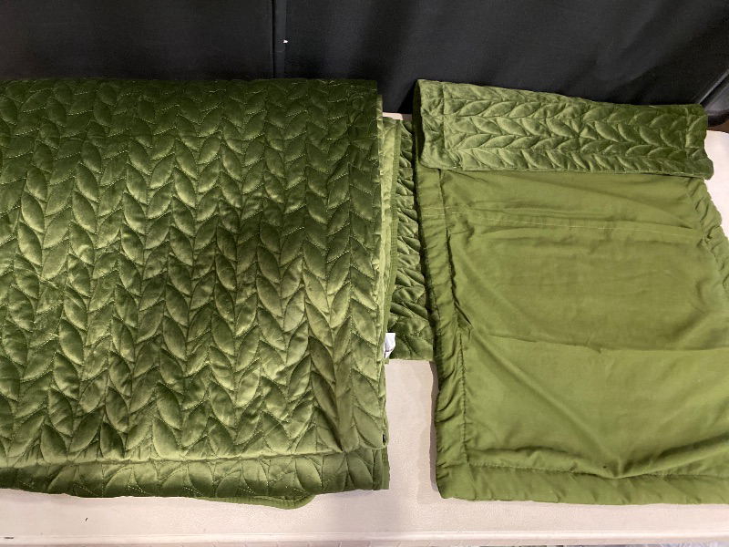 Photo 1 of Queen Velvet Quilt Green Lightweight Velvet Comforter Set Oversized Bedspread Coverlet Full for All Season 3Pcs Luxury Quilted Bedding