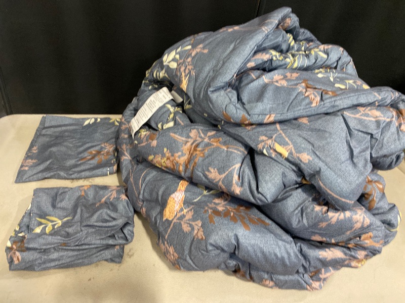 Photo 1 of California King Wake In Cloud - Floral Comforter Set, Birds Flowers Leaves and Branches Pattern Printed for Men Women, Soft Lightweight Bedding, 3 Pieces, Dark Gray, California King Size