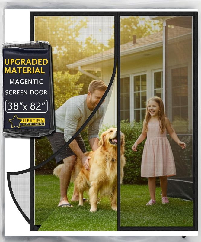Photo 1 of 3 pack Magnetic Screen Door - 3X Heavy Duty Magnets Hands-Free - Mosquito/Insect Proof- Lets Cool Breeze in - Kid/Pet Friendly - Sliding Doors Easy Install 38"x82" (1-Year Return Guarantee)