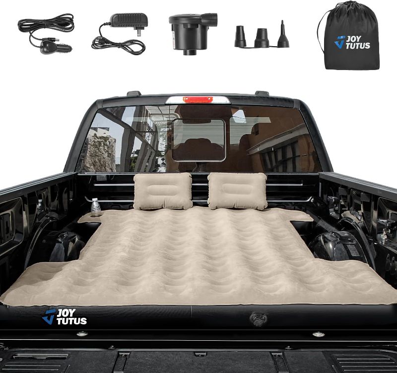 Photo 1 of JOYTUTUS Truck Bed Mattress for 5.5-5.8Ft, Full Size Inflatable Mattress Pickup Short Beds for Outdoor Camping, with Carry Bag & Cup Holder & Cavity Design, Camel&Black