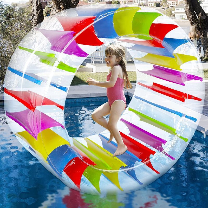 Photo 1 of 65"/47" Giant Inflatable Wheel Roller, Colorful Water Rolling Wheel Float for Kids Summer Swimming Pool Parties, Rolling on The Lawn, Indoor Outdoor Fun Toys for Games Supplies