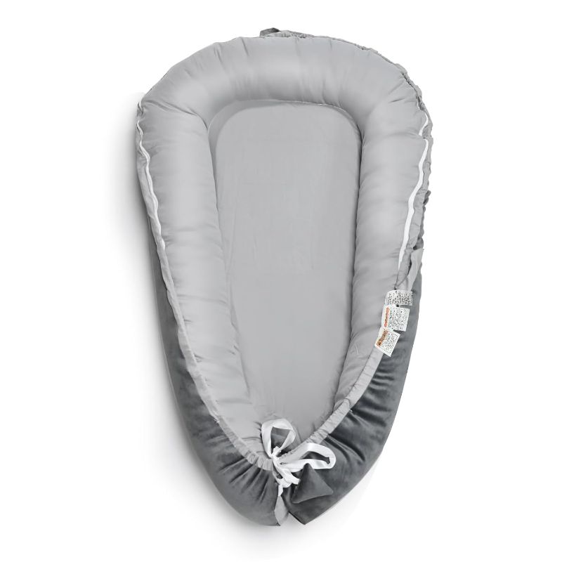 Photo 1 of Infant Lounger - Baby Lounger for Newborn,Dutch Velvet Surface & 100% Cotton 0-24 Months Breathable Soft Baby Nest,Adjustable Portable Infant Lounger Cover,Crib for Home & Travel,Dark Grey