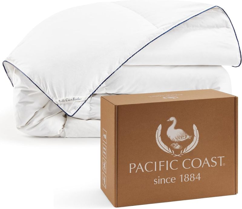 Photo 1 of PACIFIC COAST Goose Feather Down Comforters Twin Size, 100% Cotton Extra Fluffy White Duvet Insert, Soft, Breathable, All Season Hotel Luxury Bedding Comforters, 8 Corner & Center Loops (68"x90")