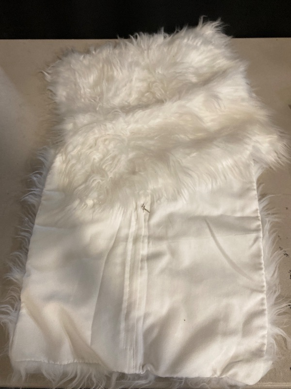 Photo 1 of Set of 2 Decorative Faux Fur Throw Pillow Covers, White Fluffy Soft Fuzzy Square Cushion Cover Pillow Case for Sofa, Couch, Chair, Bed, Cafe, 18 x 18 Inches