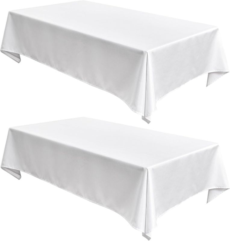Photo 1 of Fitable Faux Linen Tablecloths Faux Burlap Fabric Table Clothes for Rectangle Tables, Rustic Table Covers for Kitchen Dining, Party, Farmhouse (White, 54 x 78 Inch)