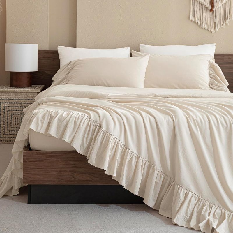 Photo 1 of 100% Cotton Queen Size Sheets,Ruffle Bed Sheets Wheat Farmhouse Shabby Vintage Chic Bedding