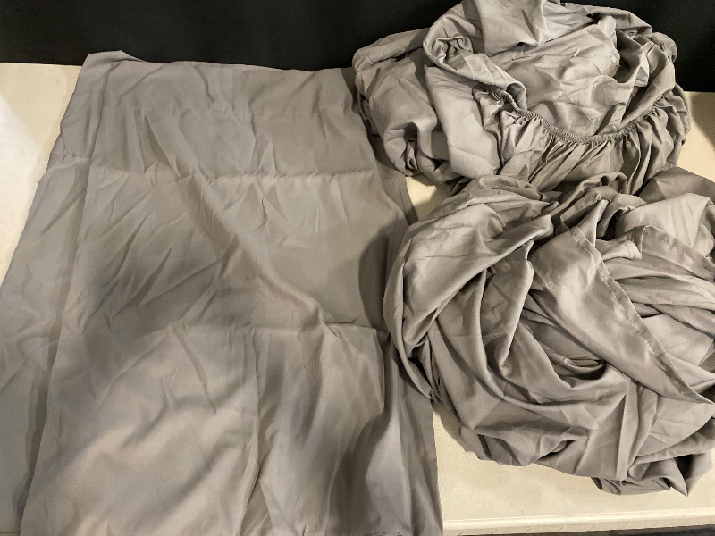 Photo 1 of Queen Bed Sheets Set with 2 Pillocases and Fitted Sheet - Cooling & Breathable Luxury Hotel Sheets & Pillowcases, Extra Soft, Wrinkle Free, Up to 16 inch, Grey