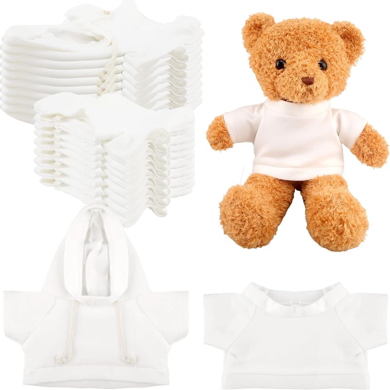 Photo 1 of 20 Pcs Sublimation Blank Bear Clothes Stuffed Animal Toy White Clothing Include 10 Pcs Teddy Bear Blank Shirt and 10 Pcs Teddy Bear White Hoodie for 14-18 Inch Stuffed Bears Dolls DIY