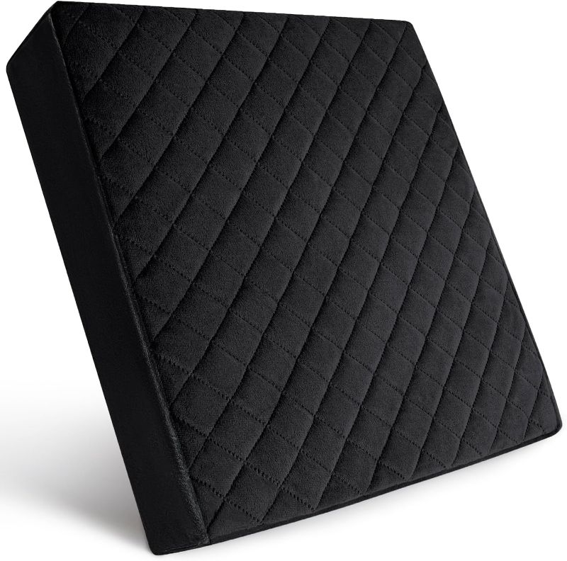 Photo 1 of Medium-Soft 16x16x3 Memory Foam Seat Cushion for Kitchen, Dining, Office Chairs, Cars - Washable Velvety Cover with Waterproof Layer & Non-Slip Base - Comfort & Back Pain Relief - Black