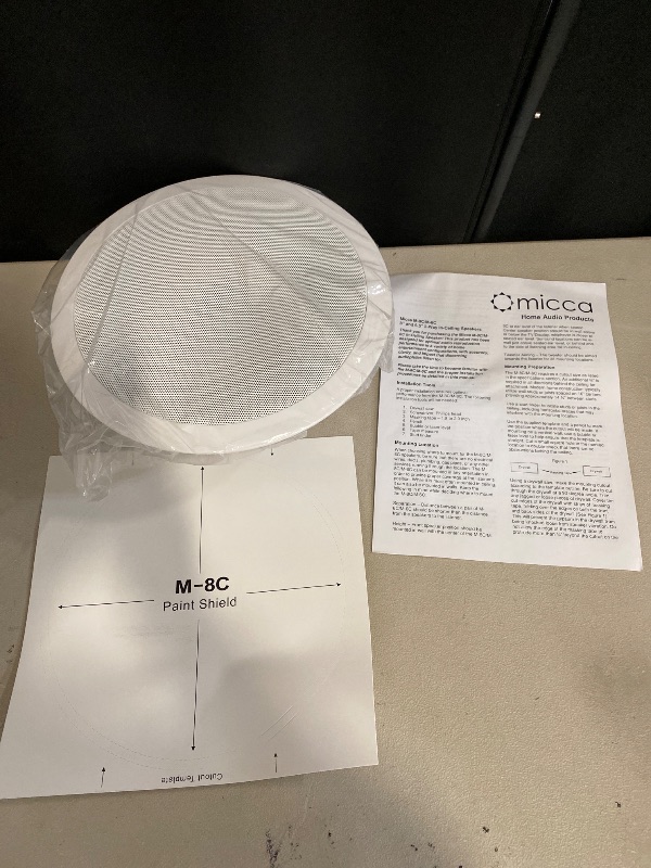 Photo 1 of Micca M-8C 2-Way in-Ceiling Round Speaker, 9.4" Cutout Diameter, Whole House Audio, Home Theater, Indoor or Covered Outdoor, 8" Woofer, 1" Tweeter, White, Paintable, Each