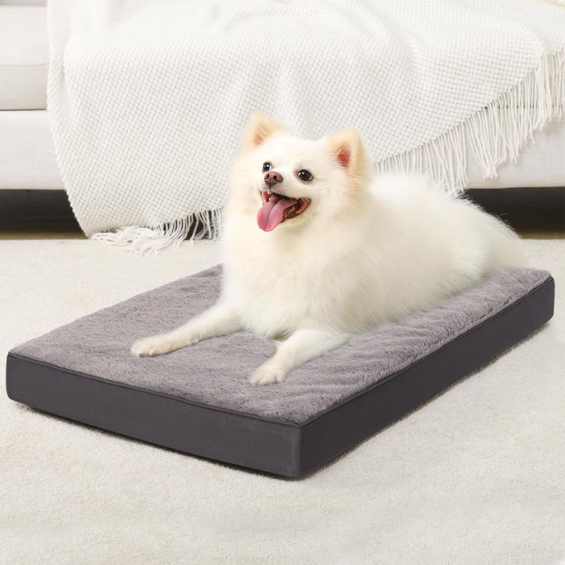 Photo 1 of Orthopedic Dog Bed Waterproof Dog Crate Bed for Medium Dogs Deluxe Plush Washable with Egg Crate Foam & Removable Cover, 29 x 18 Inch, Dark Gray