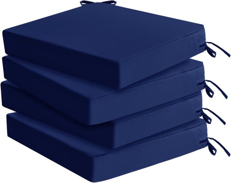 Photo 1 of Outdoor Chair Cushions Set of 4: Waterproof & Fade Resistant Seat Cushion for Patio Furniture - 18.5 x 16 x 2 Inch Chair Pads with Ties and Hidden Zipper - Patio Chair Cushion Replacement, Navy