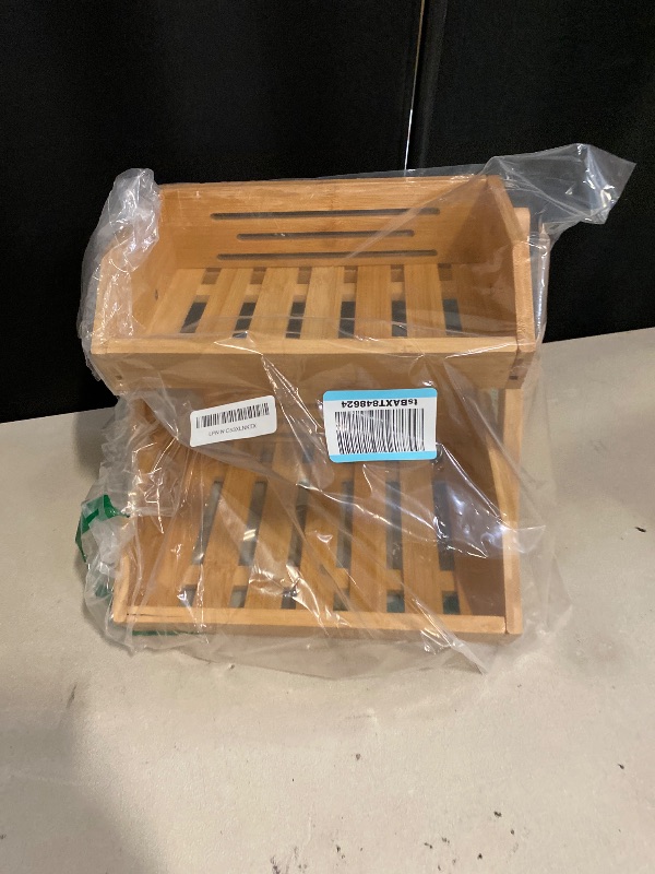 Photo 1 of Fruit Basket, 2 Tier Bamboo Fruit Basket for Kitchen, 11" Tall Fruit Stand Storage Holder, Heavy Duty/Large Capacity for Vegetables, Fruit, and Snack, 15 mm Thickness (Self-assembly)