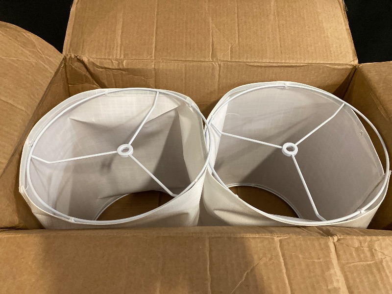 Photo 1 of Set of 2 White Tall Linen Drum Lamp Shades Modern Lamp Shade 9.8" Top x 9.8" Bottom x 10.8" High (Spider) Medium Lampshade for Table & Beside Lamp - Lampshades Replacement By GO&SO