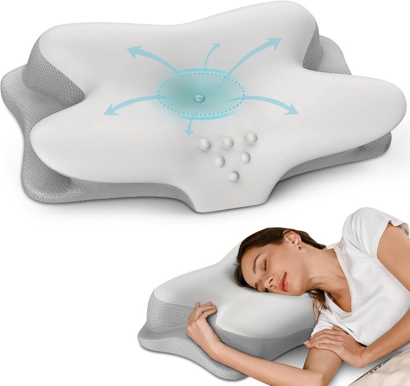 Photo 1 of 2Pk. Cervical Neck Pillow - Cooling Pillow for Neck Pain Relief, Ergonomic Side Sleeper Pillow for Sleeping, Contour Orthopedic Memory Foam Pillows for Back & Stomach Sleepers with Pillowcase