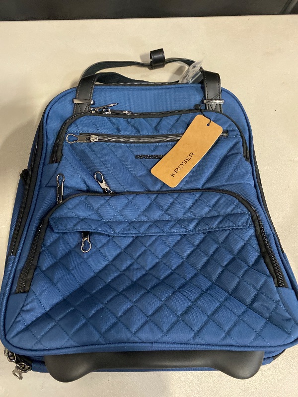 Photo 1 of KROSER Carry On Underseat Multi-functional, 16-inch Underseater Lightweight Overnight Suitcase for Women, Haze Blue