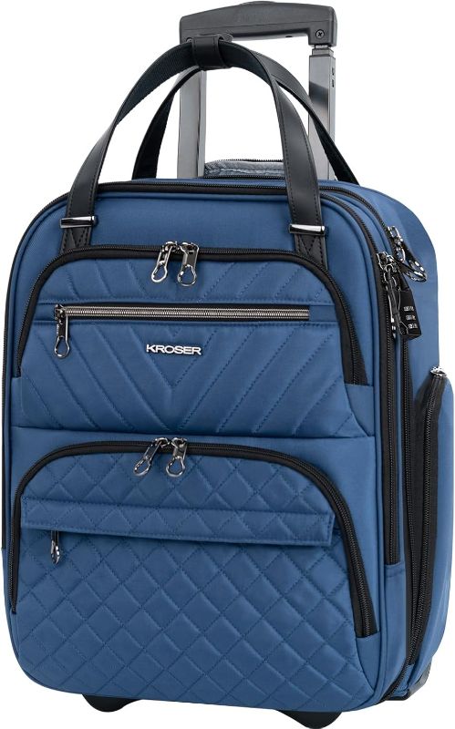 Photo 1 of KROSER Carry On Underseat Multi-functional, 16-inch Underseater Lightweight Overnight Suitcase for Women, Haze Blue