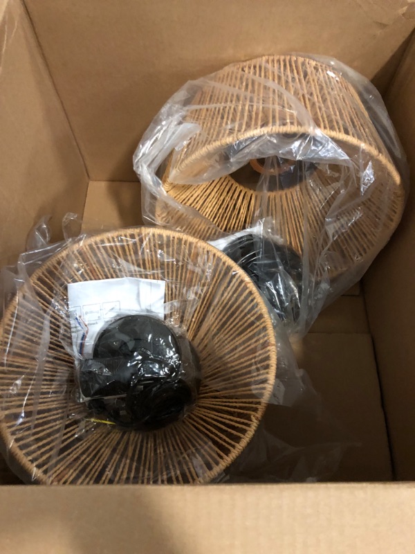 Photo 1 of 2-Packs 9.4" Brown Industrial Metal Lamp Shade Replacement, Twine Natural Bohemian Hollow-carved Designed Rattan Vintage Cover, DIY for Torchiere Pendants Table, Swag Lamp