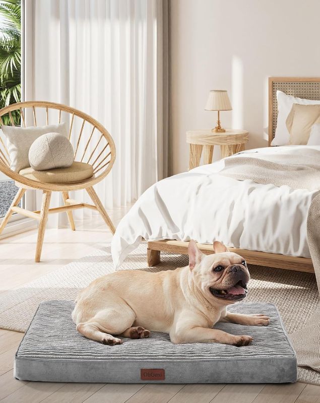 Photo 1 of OhGeni Orthopedic Waterproof & Machine Washable Dog Bed for Small Medium Pets, Suitable for Crates, Cat Mat with 25D Egg Crate Foam, Removable Cover & Invisible Zipper, 30 Inches(Gray)