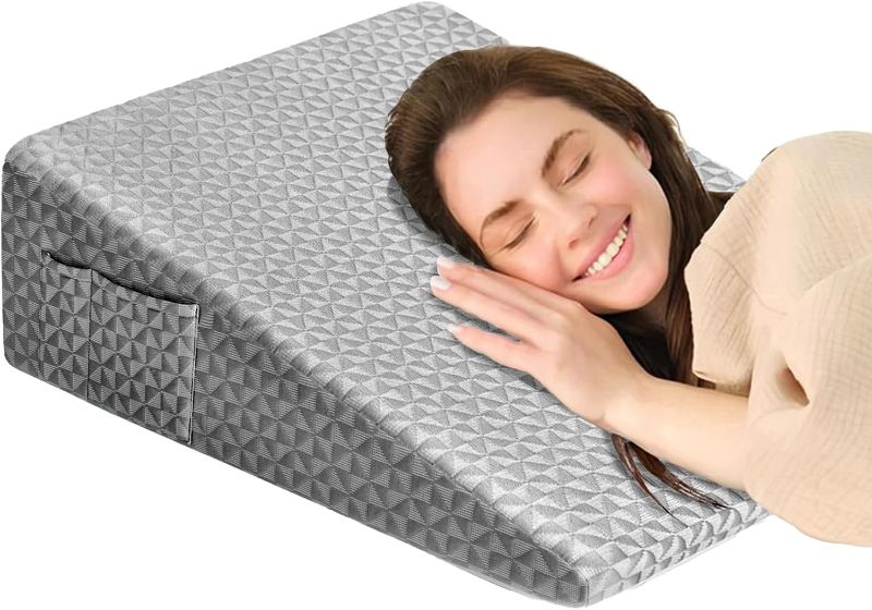 Photo 1 of Wedge Pillow 7.5" Bed Wedge After Surgery, Back Pain Relief, Memory Foam Pillow Triangle Incline Wedge for Back Support, Leg Elevation?Grey?